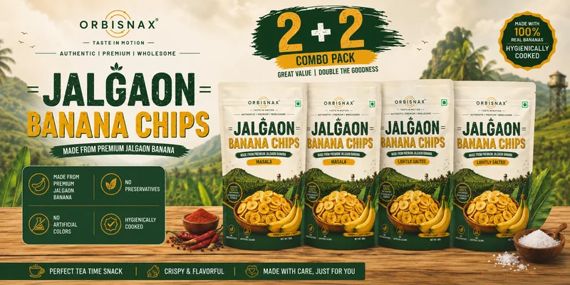 ORBISNAX Combo Pack – 2 Masala + 2 Lightly Salted Banana Chips (4 x 160g)